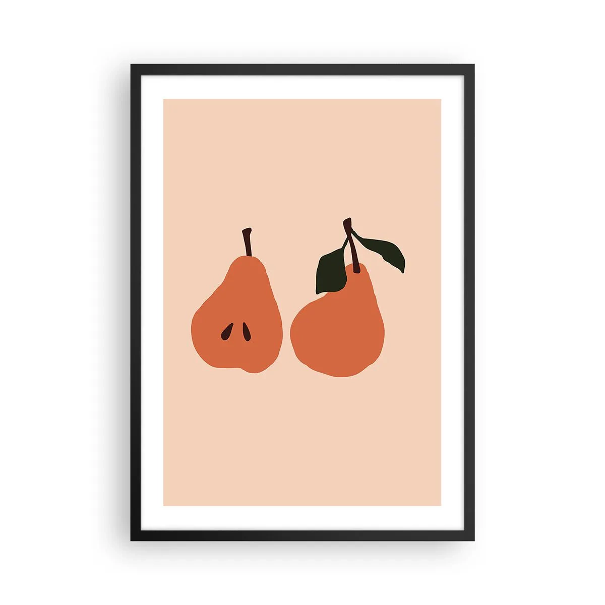 Affiche dans un cadre noir - Poster - Une illustration minimaliste de deux poires sur fond beige. - 50x70cm - La douceur elle-même - Décoration murale moderne pour le salon et la chambre ARTTOR