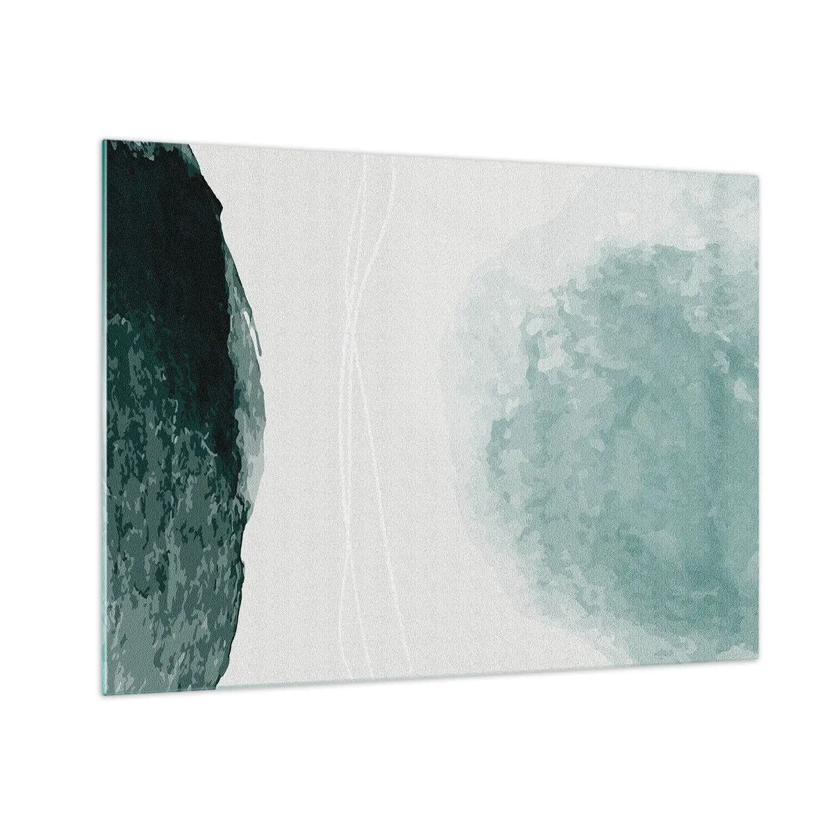 Impression sur verre - Image sur verre - Formes abstraites vertes sur un fond clair ressemblant à du brouillard - 70x50cm - Rencontre avec le brouillard - Décoration murale moderne pour le salon et la chambre ARTTOR