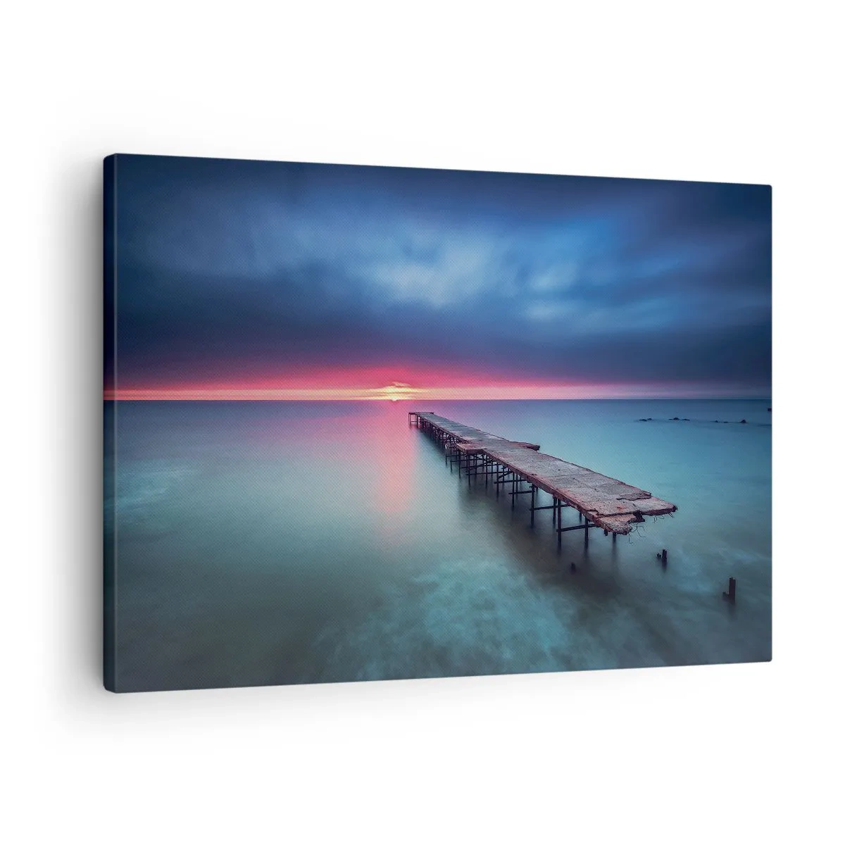 Impression sur toile - Image sur toile - Une jetée en bois menant directement à la mer au coucher du soleil - 70x50cm - Entre le ciel et la terre - Décoration murale moderne pour le salon et la chambre ARTTOR
