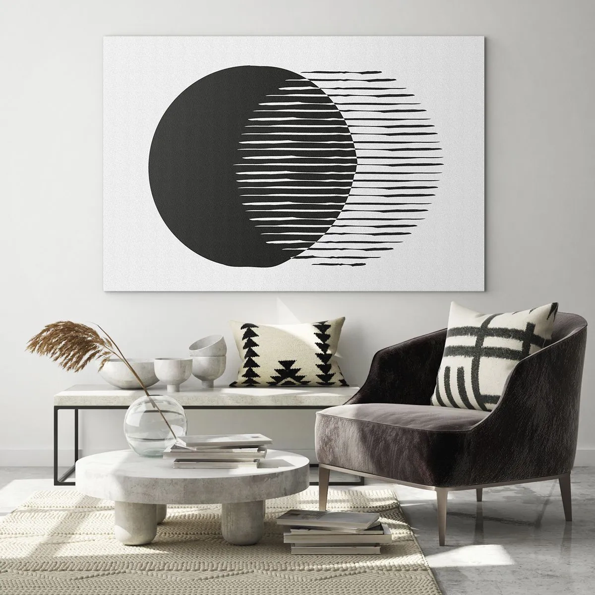 Impression sur verre - Image sur verre - Une forme minimaliste de deux cercles qui se croisent - 70x50cm - Son alter ego - Décoration murale moderne pour le salon et la chambre ARTTOR