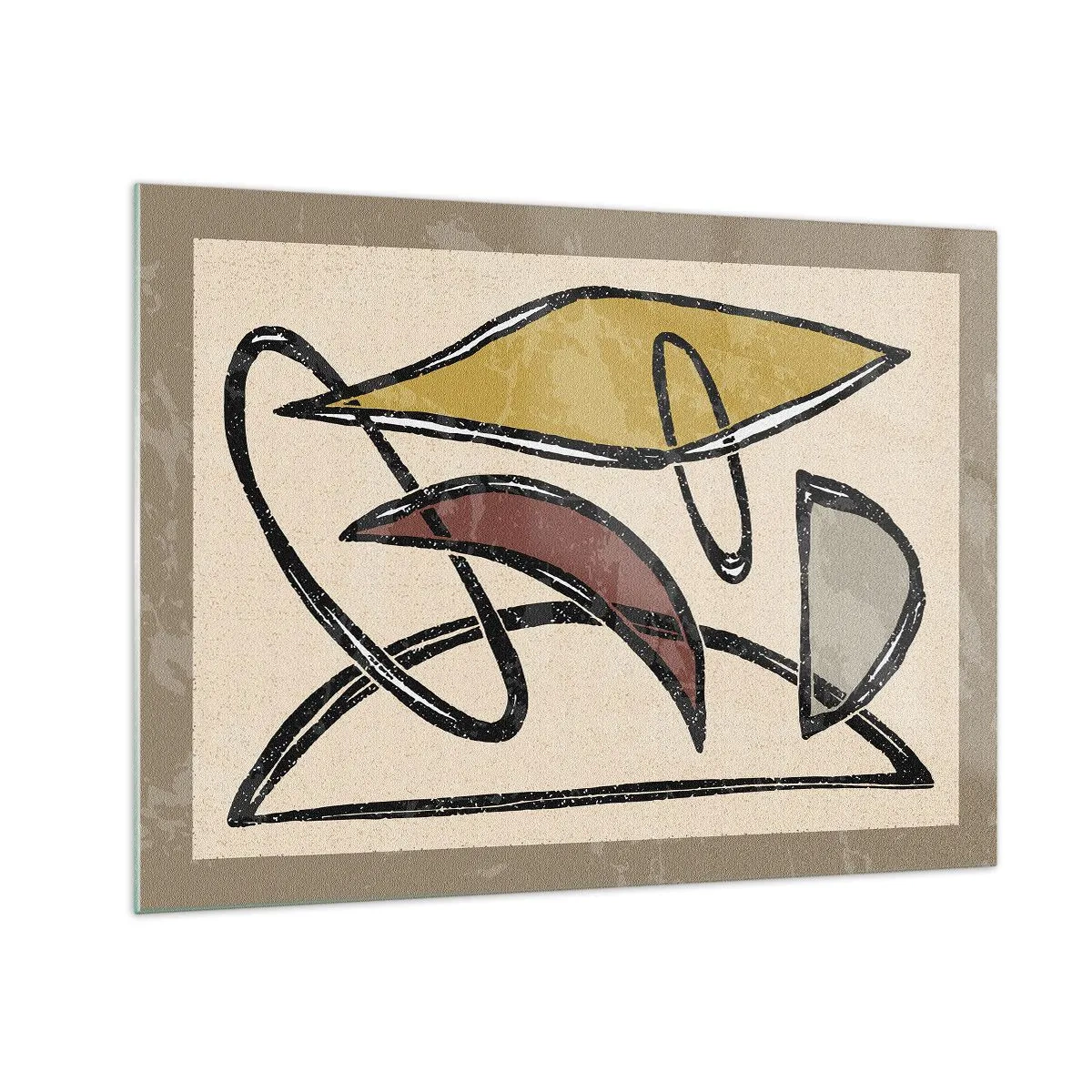 Impression sur verre - Image sur verre - Abstraction géométrique en jaune et rouge - 70x50cm - Verticales et horizontales - Décoration murale moderne pour le salon et la chambre ARTTOR