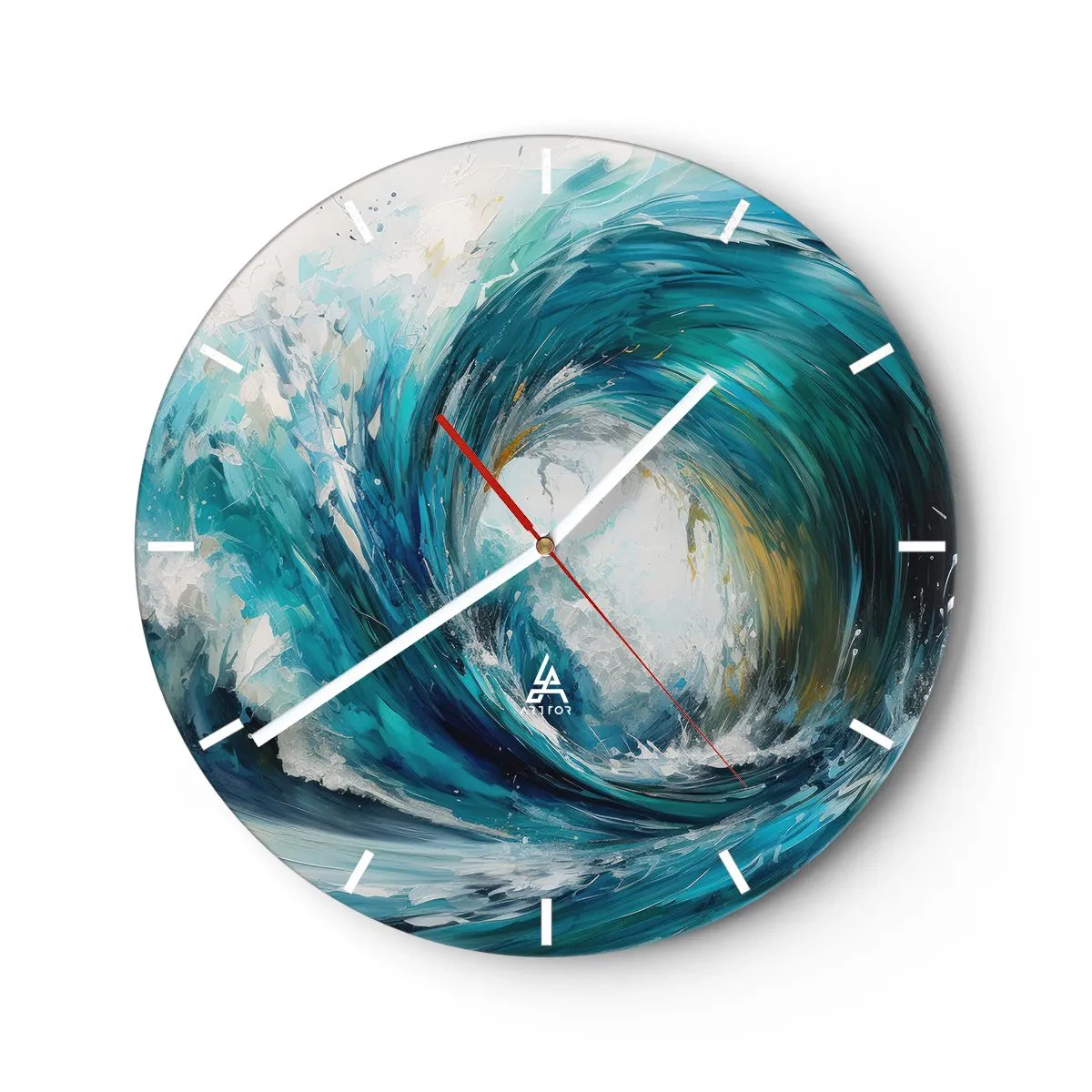 Horloge murale - Pendule murale - Une vague de mer dynamique tourbillonnant dans des couleurs turquoise - 30x30cm - Portail maritime - Décoration murale moderne pour le salon, la cuisine et la chambre ARTTOR
