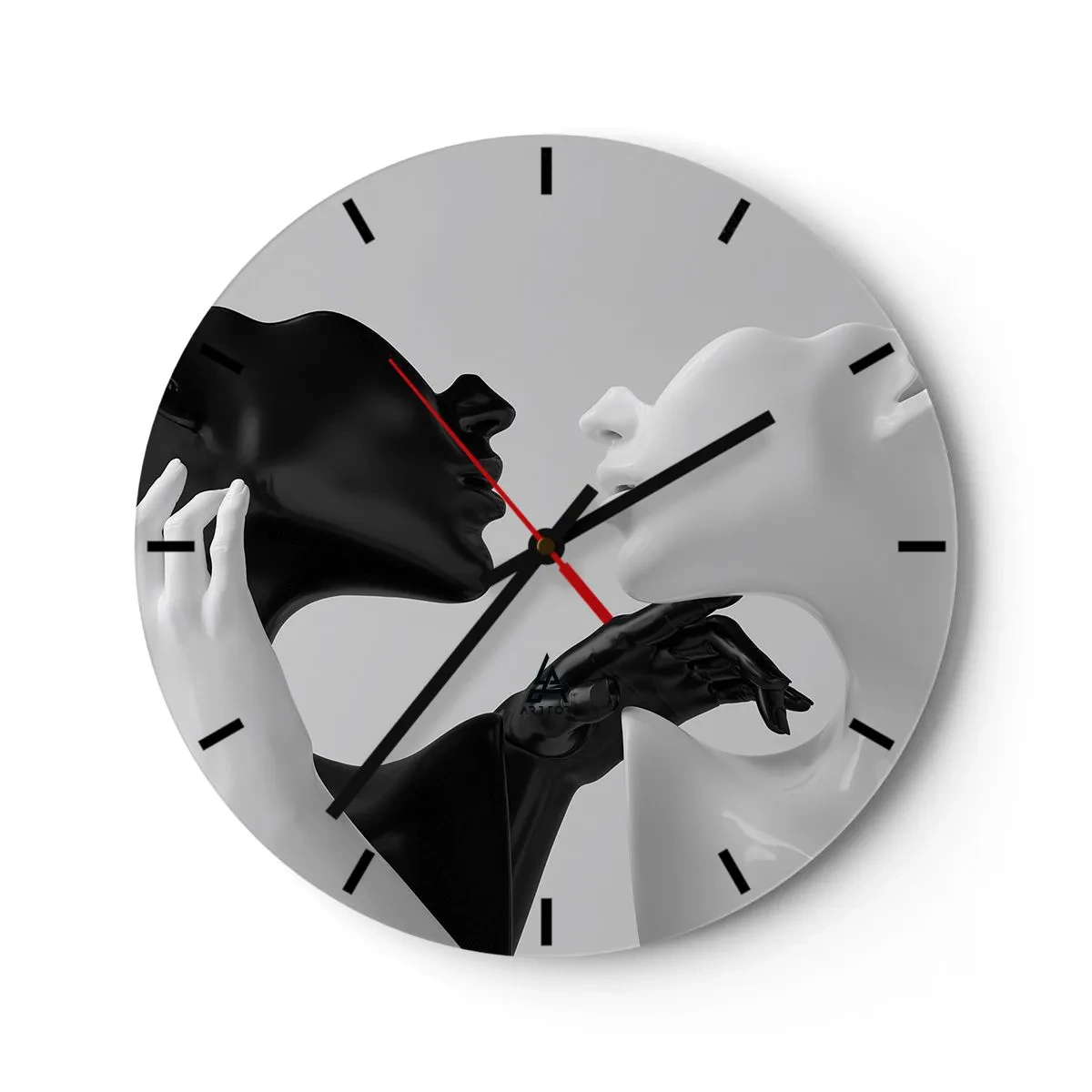 Horloge murale - Pendule murale - Une paire de visages et de mains en noir et blanc en gros plan. - 30x30cm - Attraction - désir - Décoration murale moderne pour le salon, la cuisine et la chambre ARTTOR