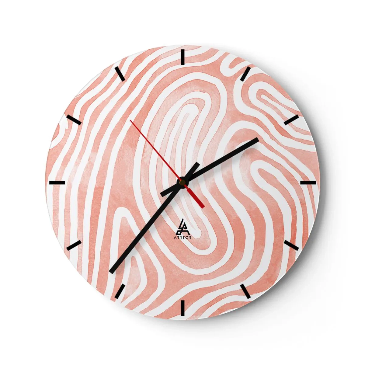 Horloge murale - Pendule murale - Motif abstrait ressemblant à des empreintes digitales en rose - 30x30cm - Dans le labyrinthe de corail - Décoration murale moderne pour le salon, la cuisine et la chambre ARTTOR