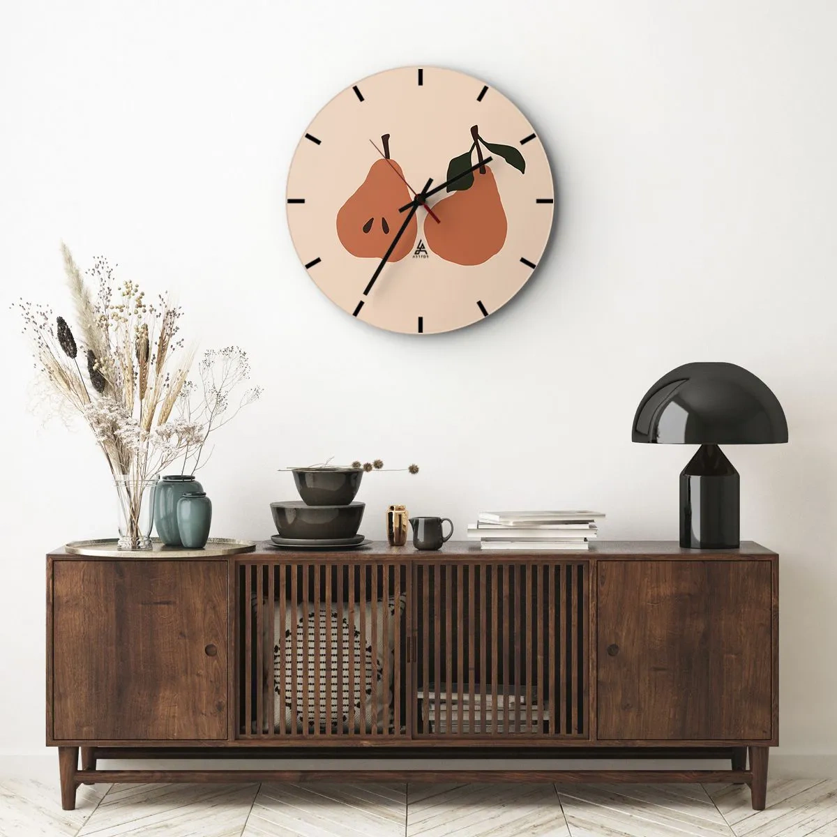 Horloge murale - Pendule murale - Deux poires aux couleurs chaudes sur fond beige - 30x30cm - La douceur elle-même - Décoration murale moderne pour le salon, la cuisine et la chambre ARTTOR