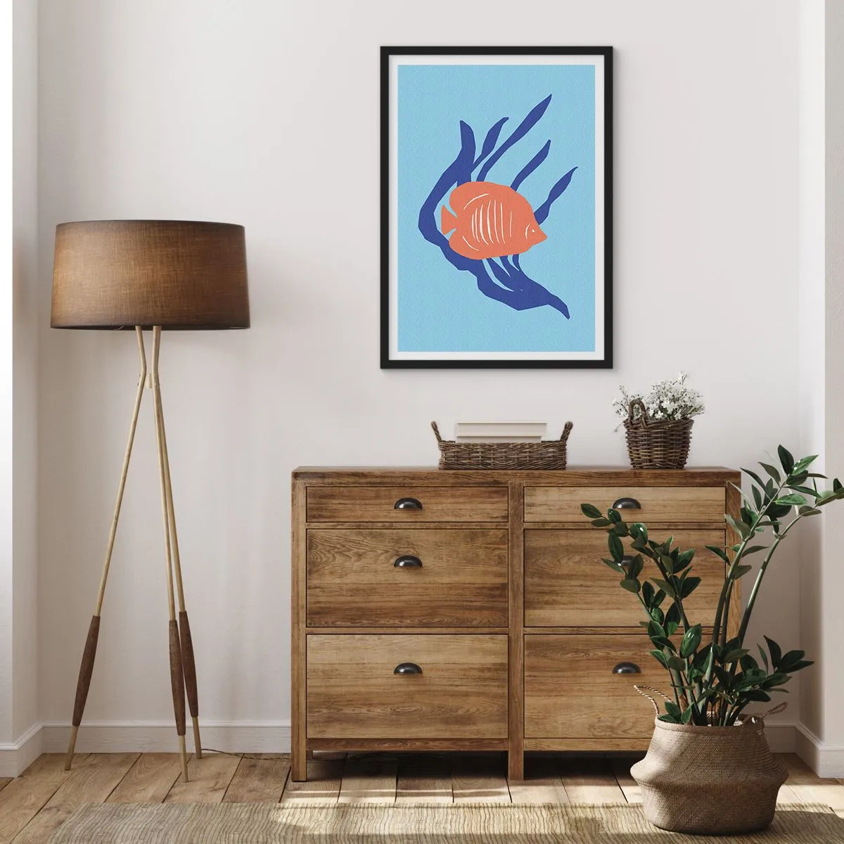 Affiche dans un cadre noir - Poster - Poissons tropicaux parmi les plantes marines - 50x70cm - Habitant des eaux coralliennes - Décoration murale moderne pour le salon et la chambre ARTTOR