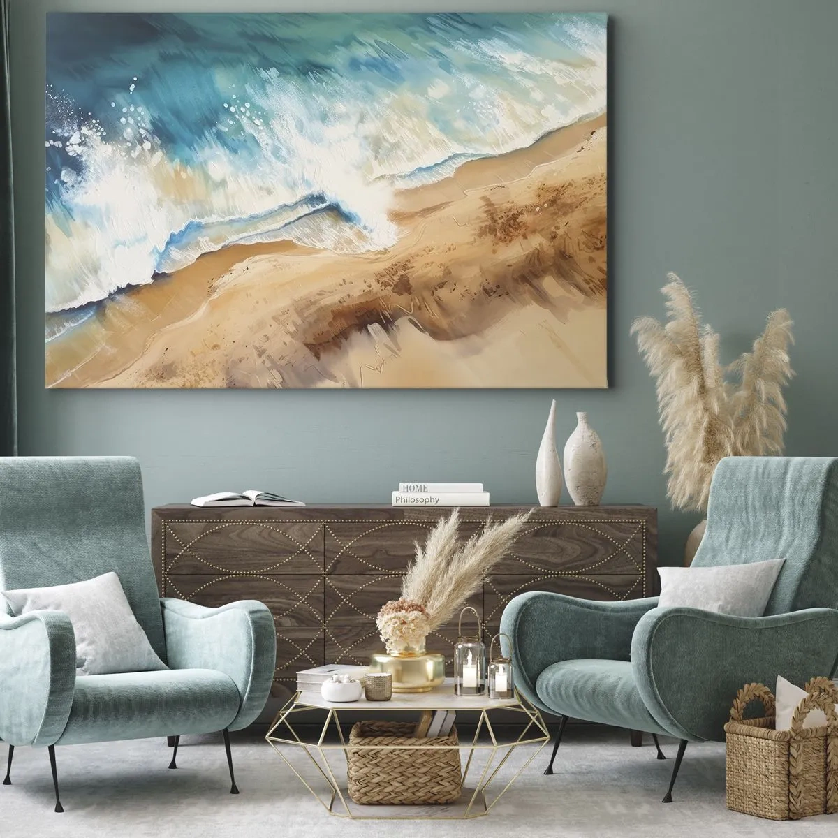 Impression sur toile - Image sur toile - Une vague de mer s'écrasant contre le rivage sablonneux - 70x50cm - La vague qui revient - Décoration murale moderne pour le salon et la chambre ARTTOR