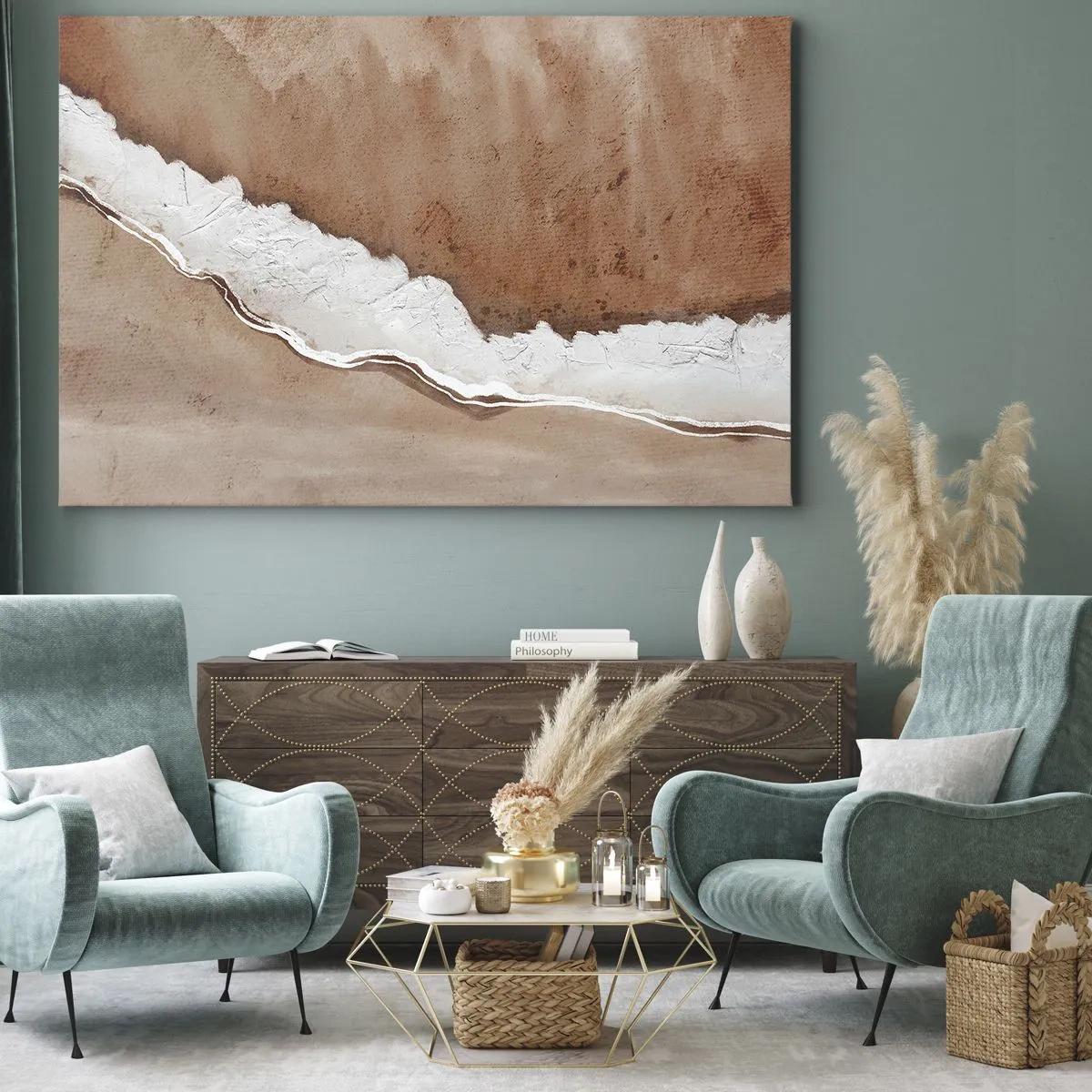 Impression sur toile - Image sur toile - Texture de sable avec des accents blancs - 70x50cm - Dans des couleurs de la terre - Décoration murale moderne pour le salon et la chambre ARTTOR