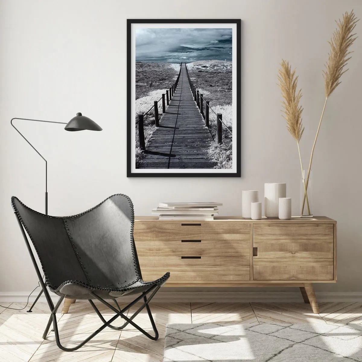 Affiche dans un cadre noir - Poster - Un chemin de bois vers l'inconnu - 50x70cm - Jusqu'au rivage - Décoration murale moderne pour le salon et la chambre ARTTOR