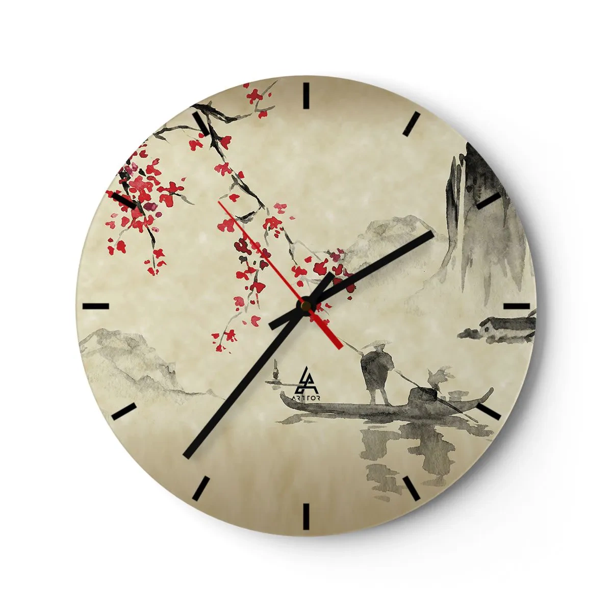 Horloge murale - Pendule murale - Gros plan d'une fleur rose foncé aux pétales multicouches - 30x30cm - Au pays des cerisiers en fleurs - Décoration murale moderne pour le salon, la cuisine et la chambre ARTTOR