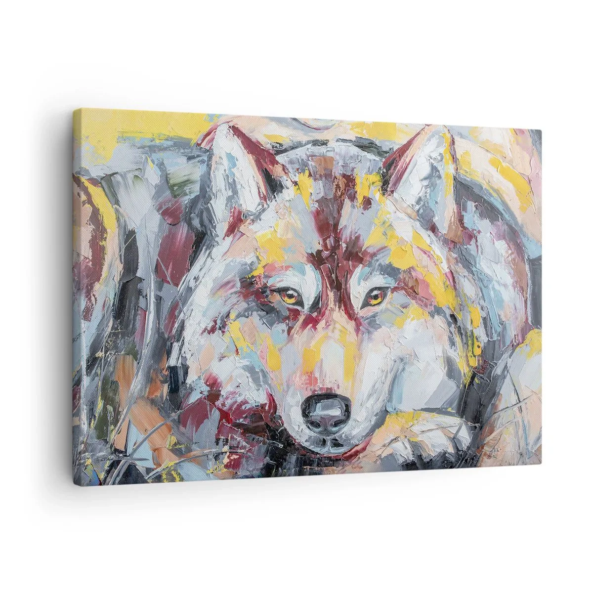 Impression sur toile - Image sur toile - Portrait artistique d'un loup aux couleurs intenses - 70x50cm - En paix au milieu des siens - Décoration murale moderne pour le salon et la chambre ARTTOR