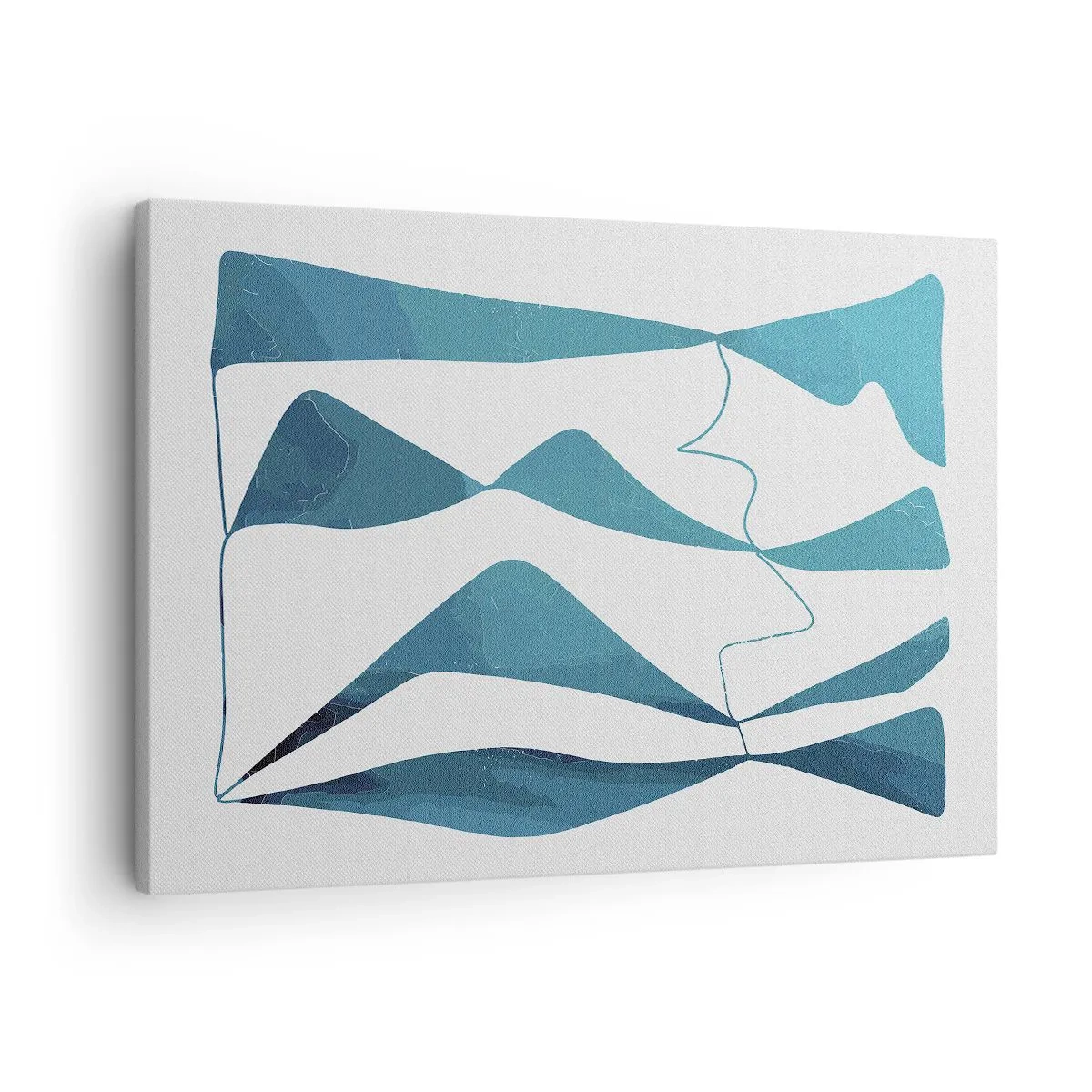 Impression sur toile - Image sur toile - Formes abstraites dans des tons de bleu sur fond blanc - 70x50cm - Abstraction : composé turquoise - Décoration murale moderne pour le salon et la chambre ARTTOR