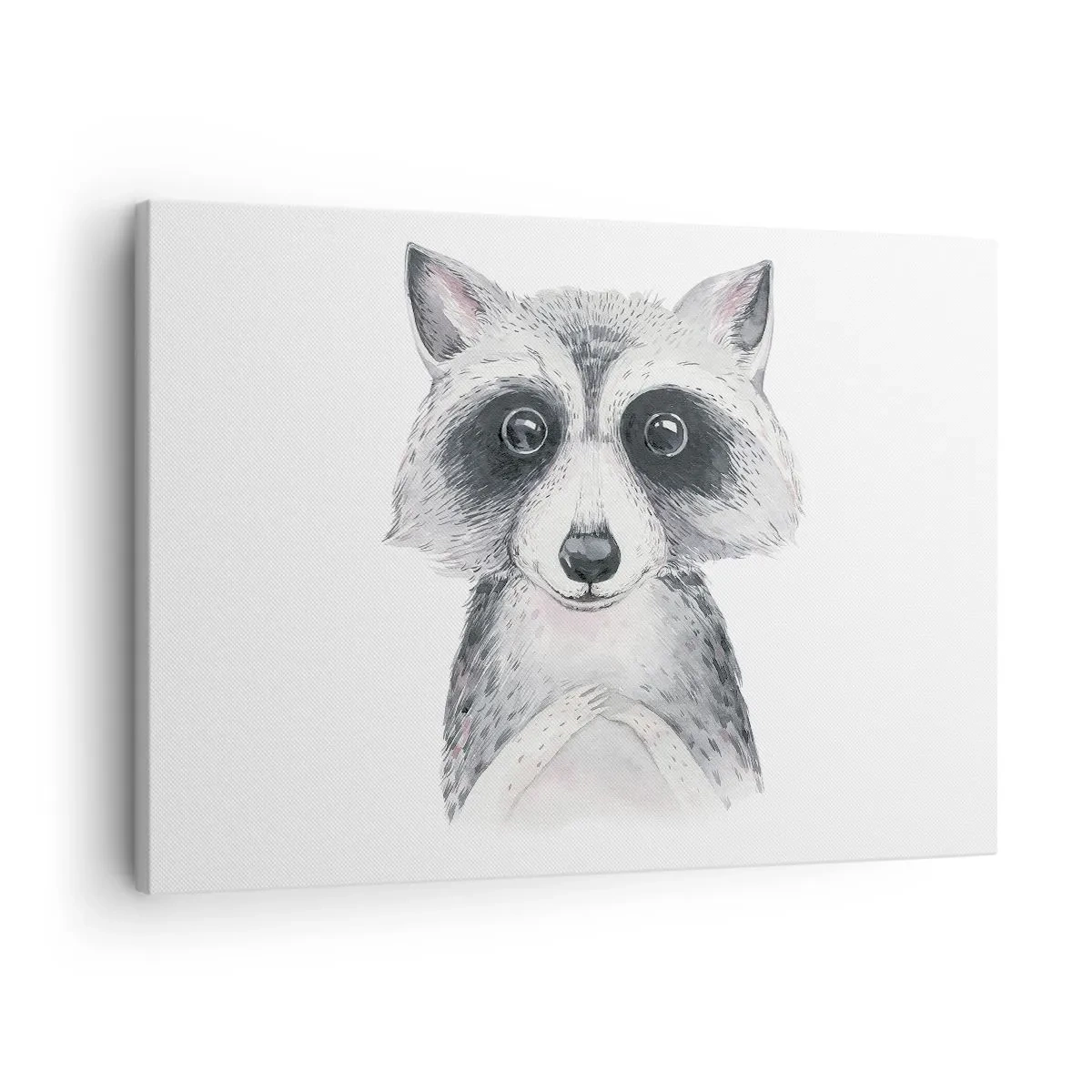 Impression sur toile - Image sur toile - Adorable portrait d'un raton laveur sur fond blanc - 70x50cm - Un moment pour s'émouvoir - Décoration murale moderne pour le salon et la chambre ARTTOR