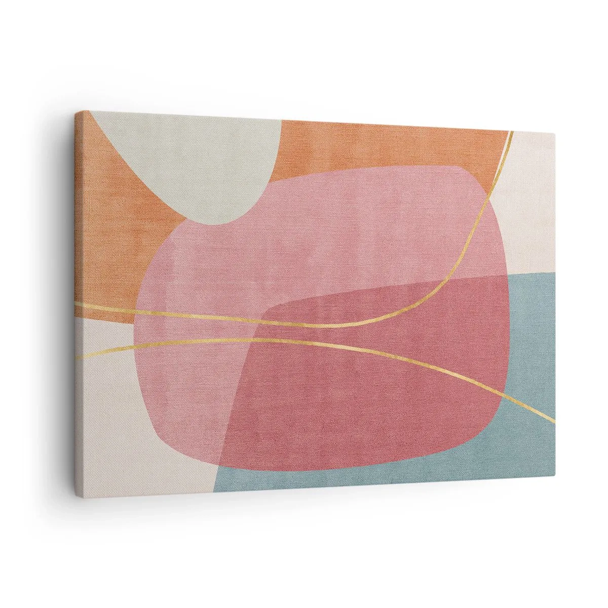 Impression sur toile - Image sur toile - Formes abstraites aux couleurs pastel avec des lignes délicates - 70x50cm - Composition pastel au fil d'or - Décoration murale moderne pour le salon et la chambre ARTTOR