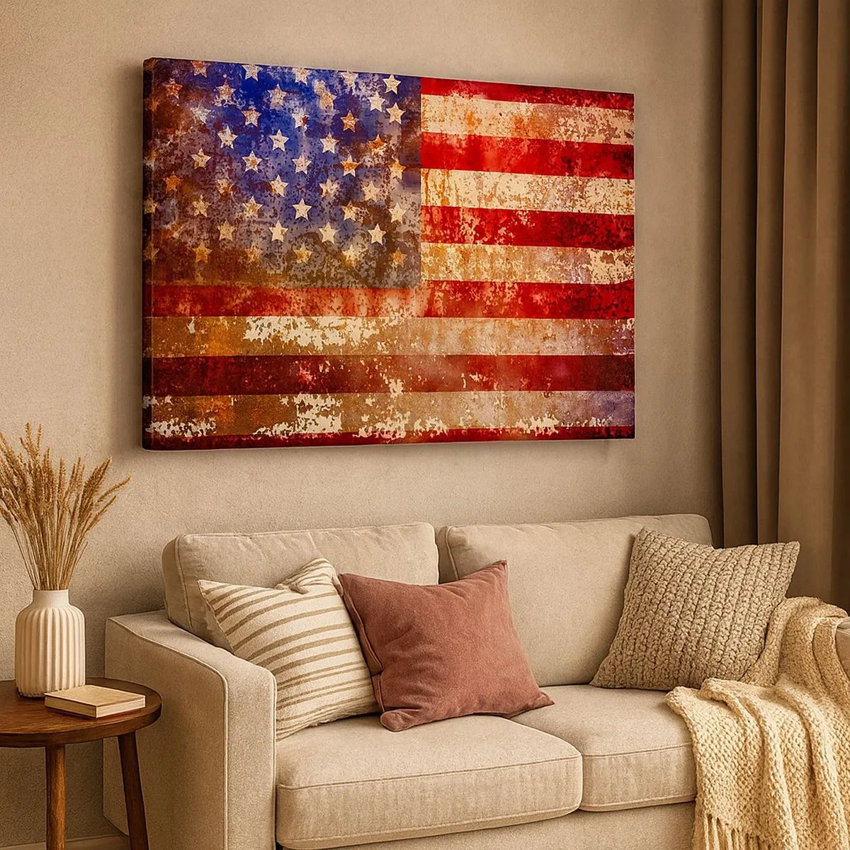Impression sur toile - Image sur toile - Drapeau américain stylisé avec un effet vieilli - 70x50cm - La gloire ne s'efface pas - Décoration murale moderne pour le salon et la chambre ARTTOR