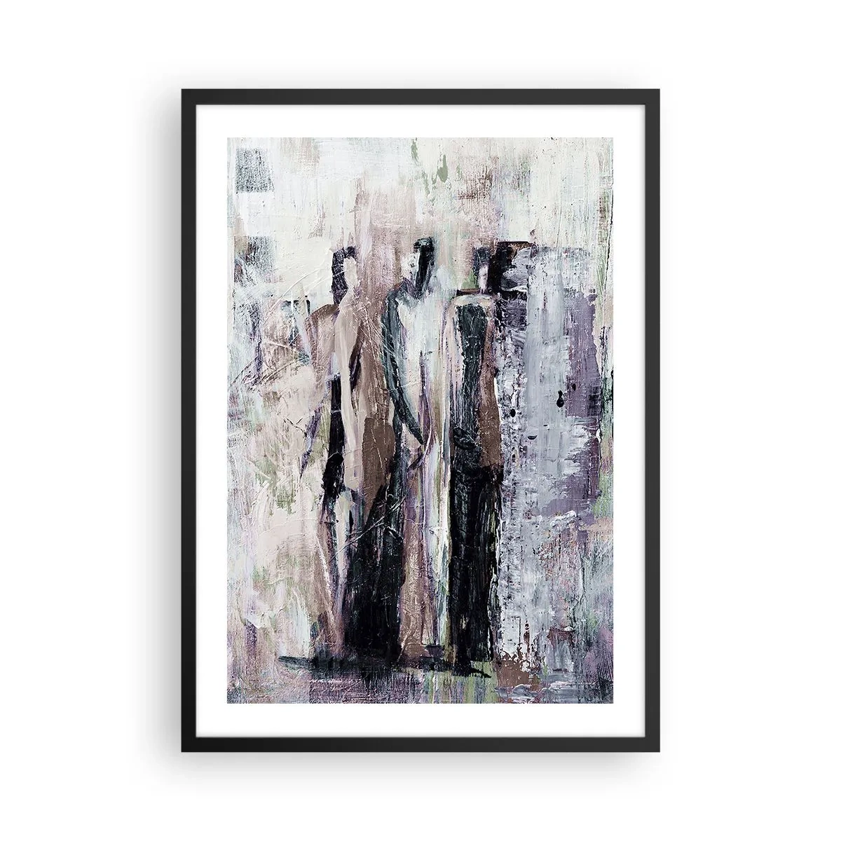 Affiche dans un cadre noir - Poster - Figures abstraites aux couleurs tamisées - 50x70cm - Les trois mystérieux - Décoration murale moderne pour le salon et la chambre ARTTOR