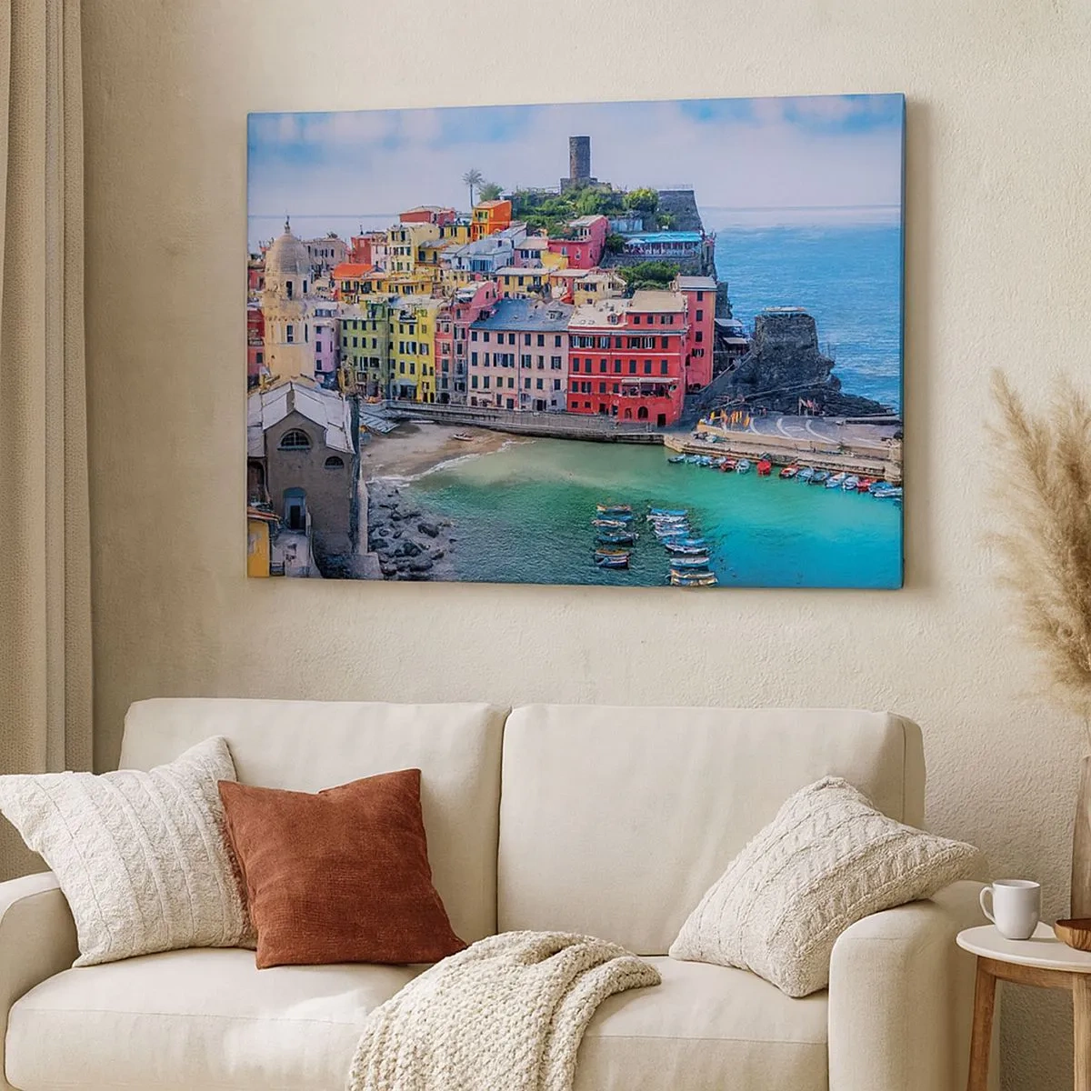 Impression sur toile - Image sur toile - Une ville balnéaire colorée avec un port pittoresque - 70x50cm - Petite ville magique de méditerranée - Décoration murale moderne pour le salon et la chambre ARTTOR