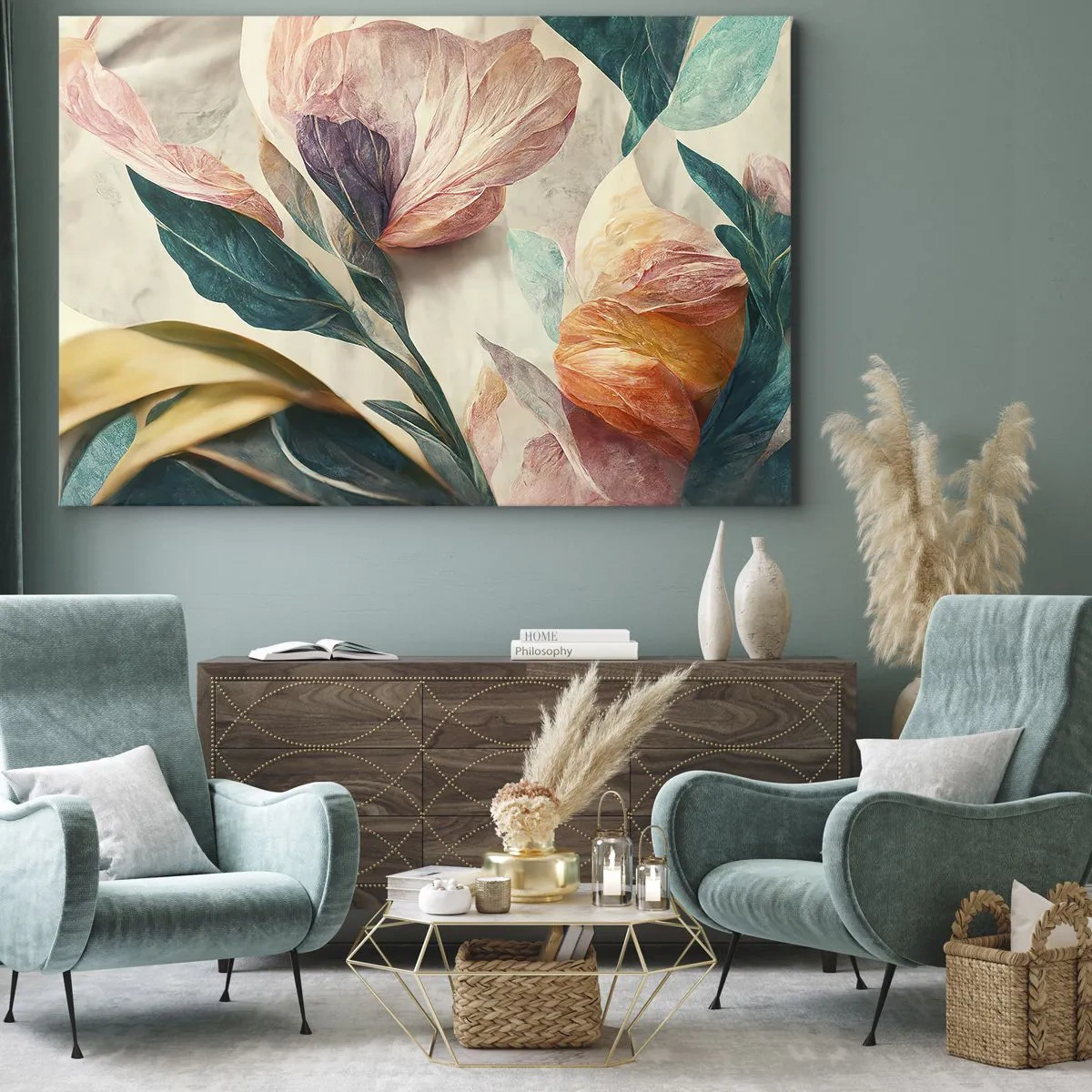 Impression sur toile - Image sur toile - Fleurs colorées de style tropical sur fond clair - 70x50cm - Fleurs des îles du sud - Décoration murale moderne pour le salon et la chambre ARTTOR