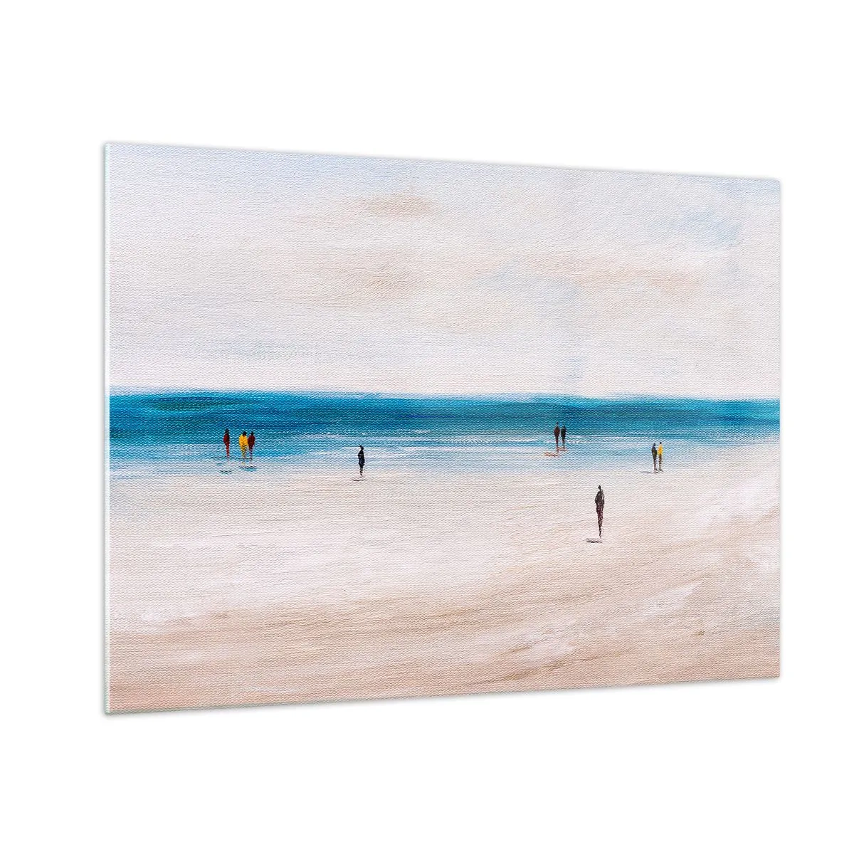 Impression sur verre - Image sur verre - Une plage tranquille avec des silhouettes de personnes marchant le long de la mer - 70x50cm - Un besoin naturel - Décoration murale moderne pour le salon et la chambre ARTTOR