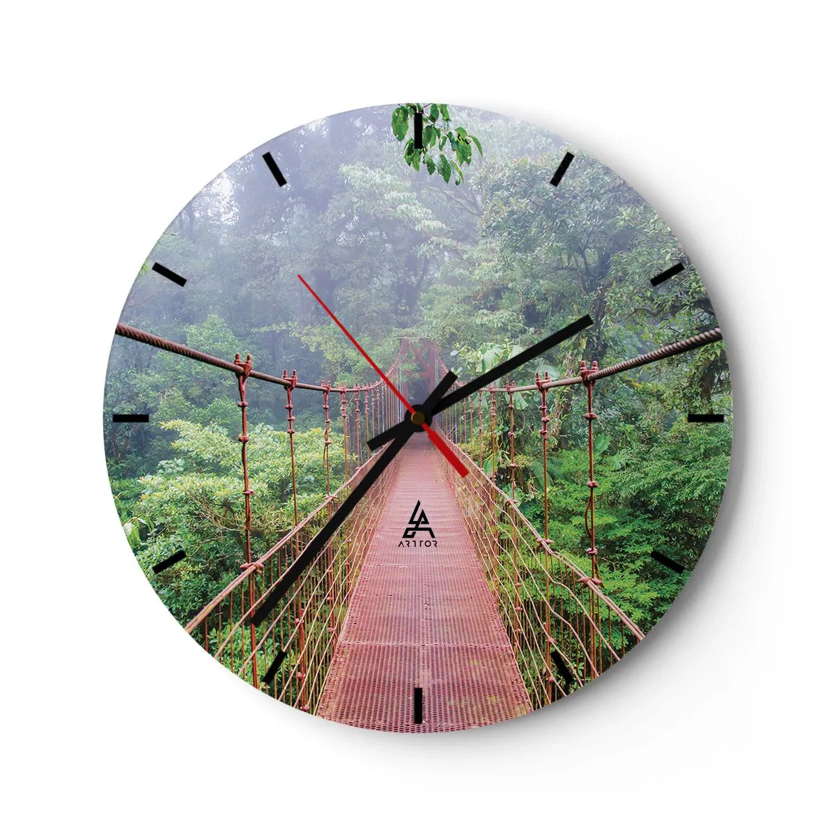 Horloge murale - Pendule murale - Un pont suspendu rouge au milieu d'une jungle tropicale - 30x30cm - Suspendu sur les couronnes - Décoration murale moderne pour le salon, la cuisine et la chambre ARTTOR
