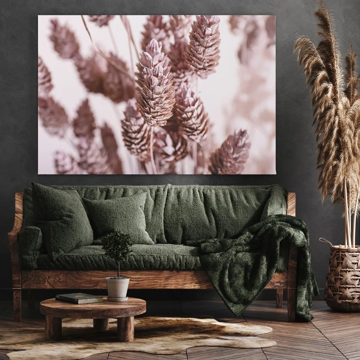 Impression sur toile - Image sur toile - Gros plan sur les délicats épis roses des graminées ornementales - 70x50cm - Apparemment discret - Décoration murale moderne pour le salon et la chambre ARTTOR