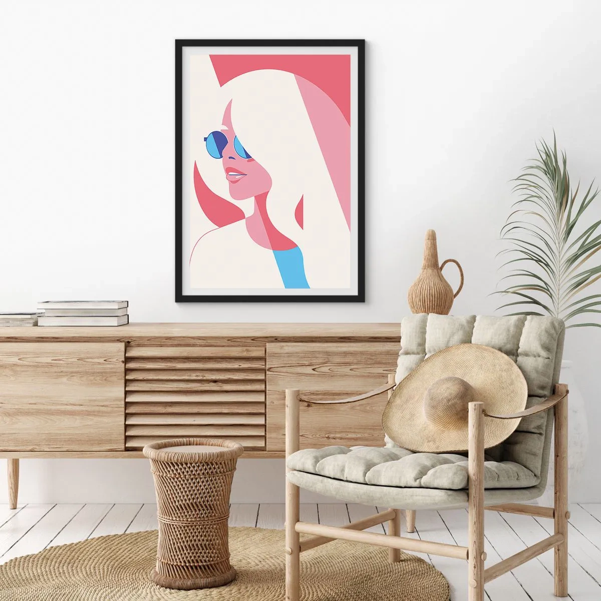 Affiche dans un cadre noir - Poster - Portrait stylisé d'une femme portant des lunettes de soleil - 50x70cm - C'était une blonde… - Décoration murale moderne pour le salon et la chambre ARTTOR