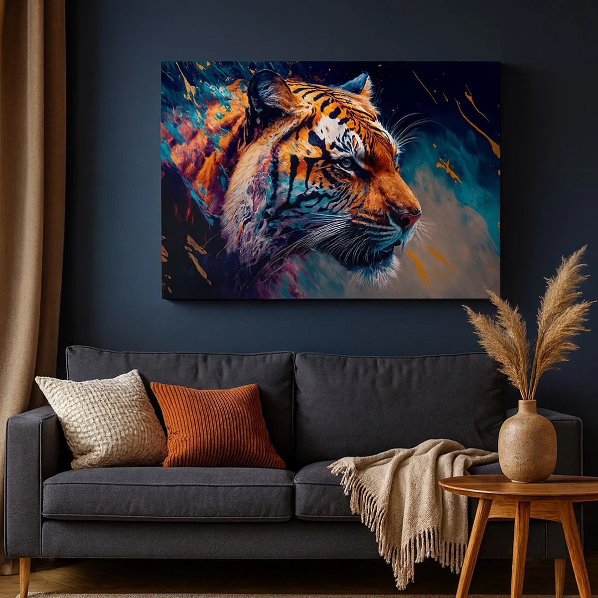 Impression sur toile - Image sur toile - Portrait d'un tigre aux couleurs dynamiques et abstraites - 70x50cm - Beauté sauvage - Décoration murale moderne pour le salon et la chambre ARTTOR