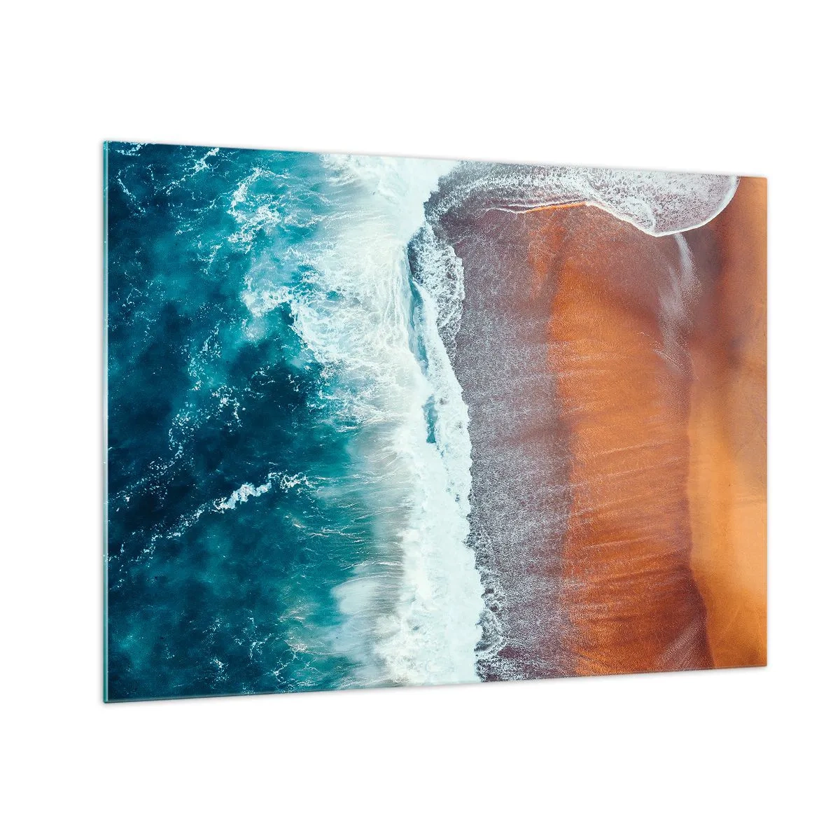 Impression sur verre - Image sur verre - Vue aérienne de la surface de l'océan et du rivage de la plage - 70x50cm - Caresse de l'océan - Décoration murale moderne pour le salon et la chambre ARTTOR
