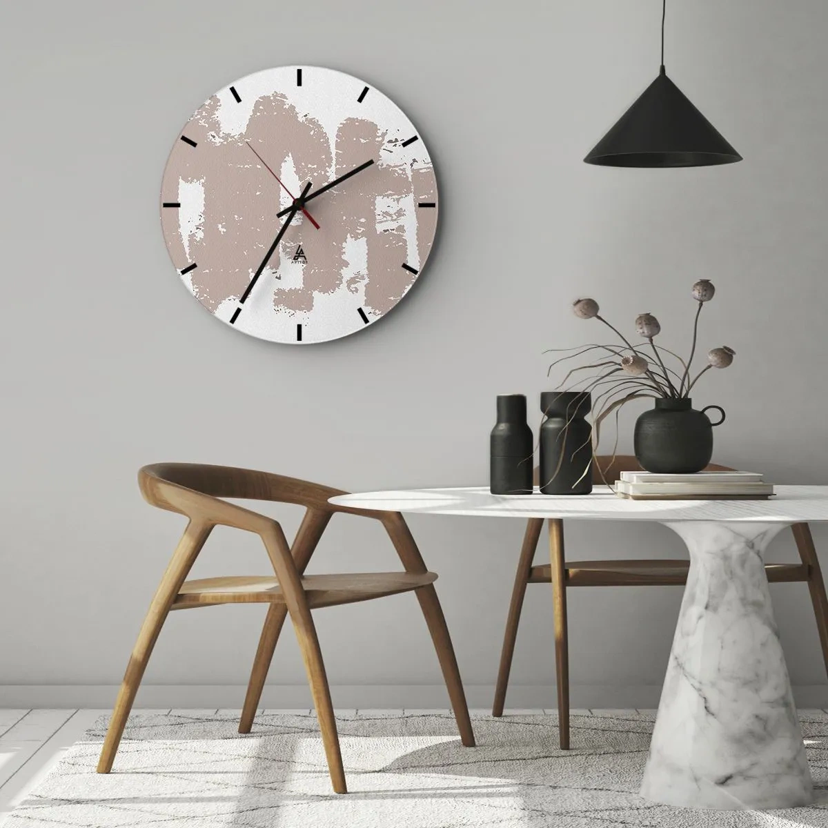 Horloge murale - Pendule murale - Abstraction texturale dans des tons de rose poudré - 30x30cm - Abstraction en rose tendre - Décoration murale moderne pour le salon, la cuisine et la chambre ARTTOR
