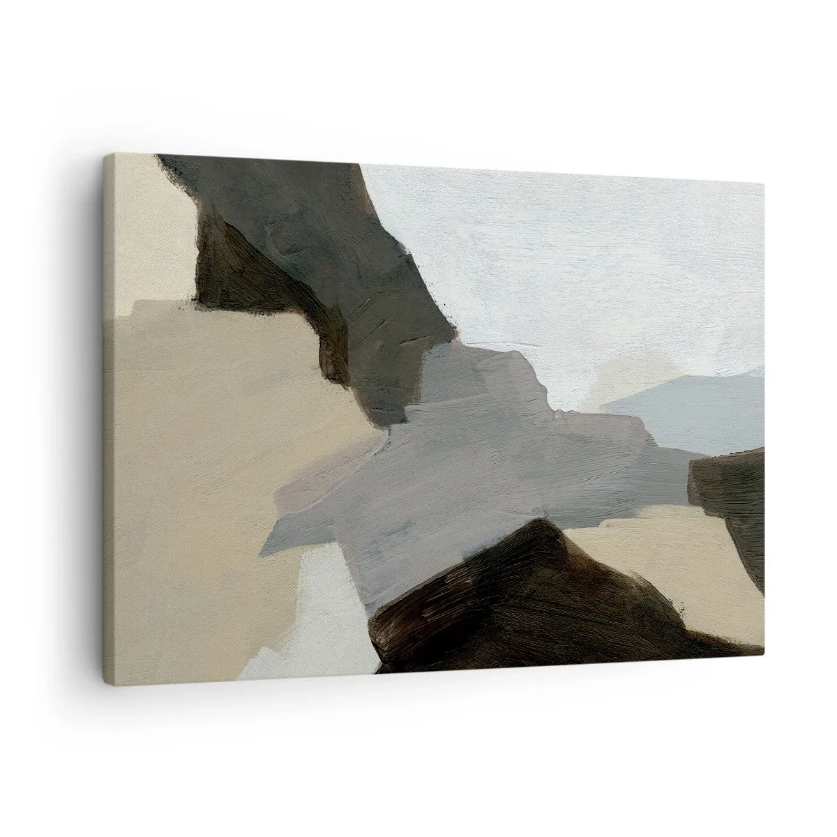 Impression sur toile - Image sur toile - Formes abstraites dans les tons beige, marron et gris - 70x50cm - Abstraction : le carrefour du gris - Décoration murale moderne pour le salon et la chambre ARTTOR