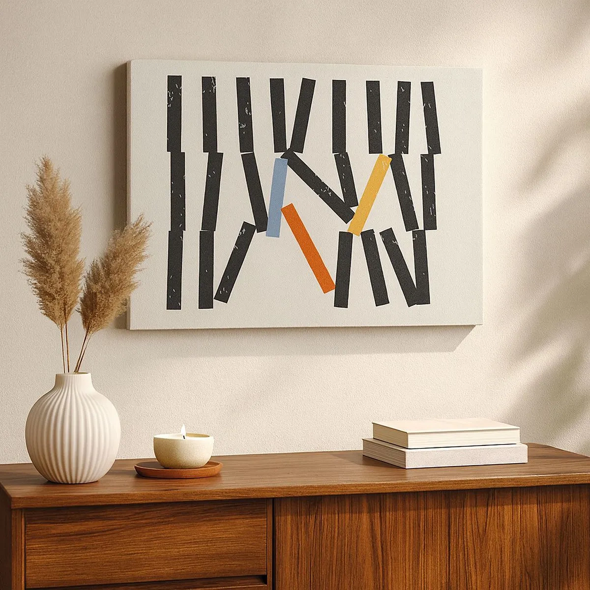 Impression sur toile - Image sur toile - Composition abstraite avec des rectangles colorés et noirs - 70x50cm - Dominos – composition - Décoration murale moderne pour le salon et la chambre ARTTOR