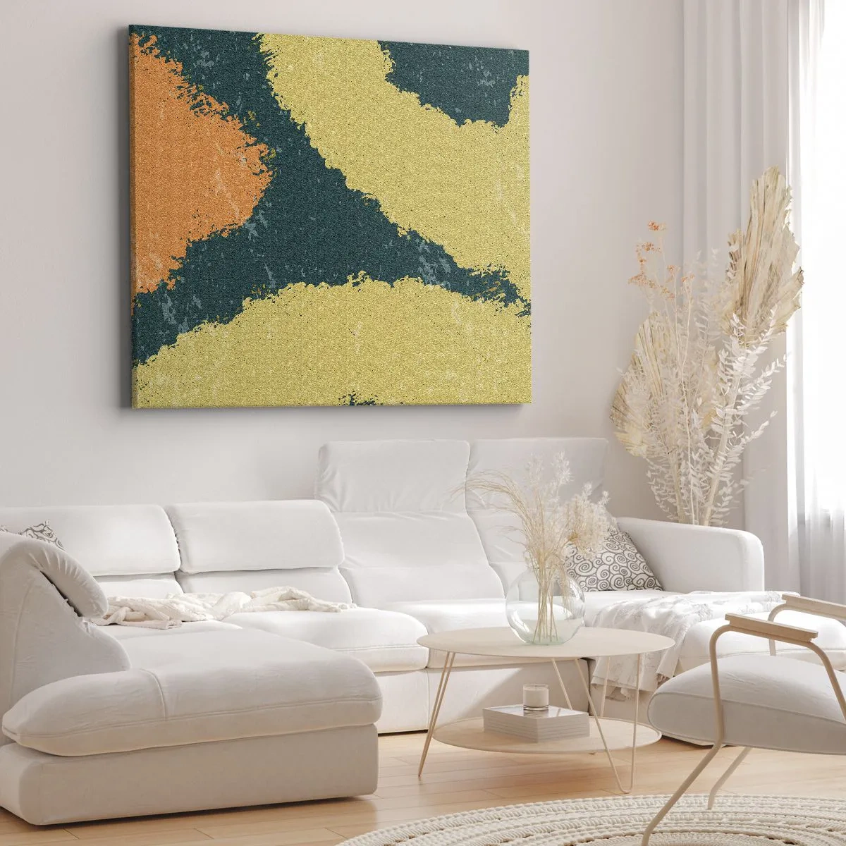 Impression sur toile - Image sur toile - Taches abstraites aux couleurs terreuses et vertes - 70x50cm - Abstraction – mouvement lent - Décoration murale moderne pour le salon et la chambre ARTTOR