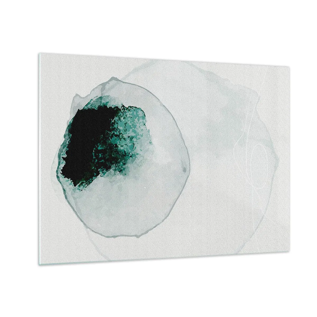 Impression sur verre - Image sur verre - Une forme abstraite ressemblant à une goutte d'eau dans des tons de vert. - 70x50cm - Dans une goutte d'eau - Décoration murale moderne pour le salon et la chambre ARTTOR