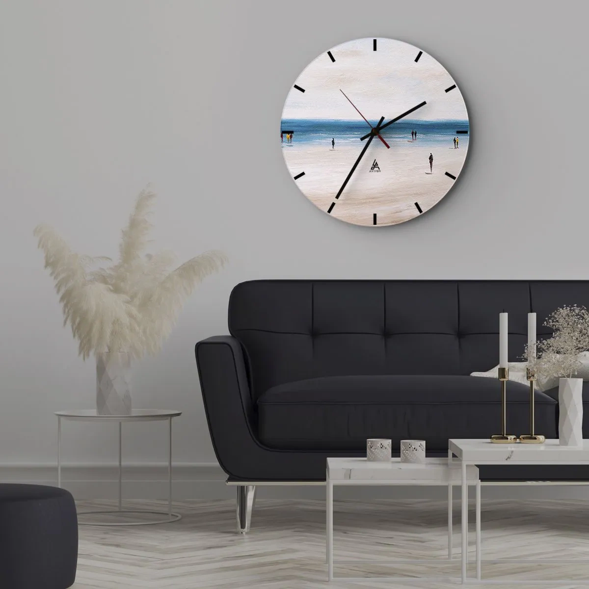 Horloge murale - Pendule murale - Personnages marchant sur la plage surplombant la mer calme - 30x30cm - Un besoin naturel - Décoration murale moderne pour le salon, la cuisine et la chambre ARTTOR