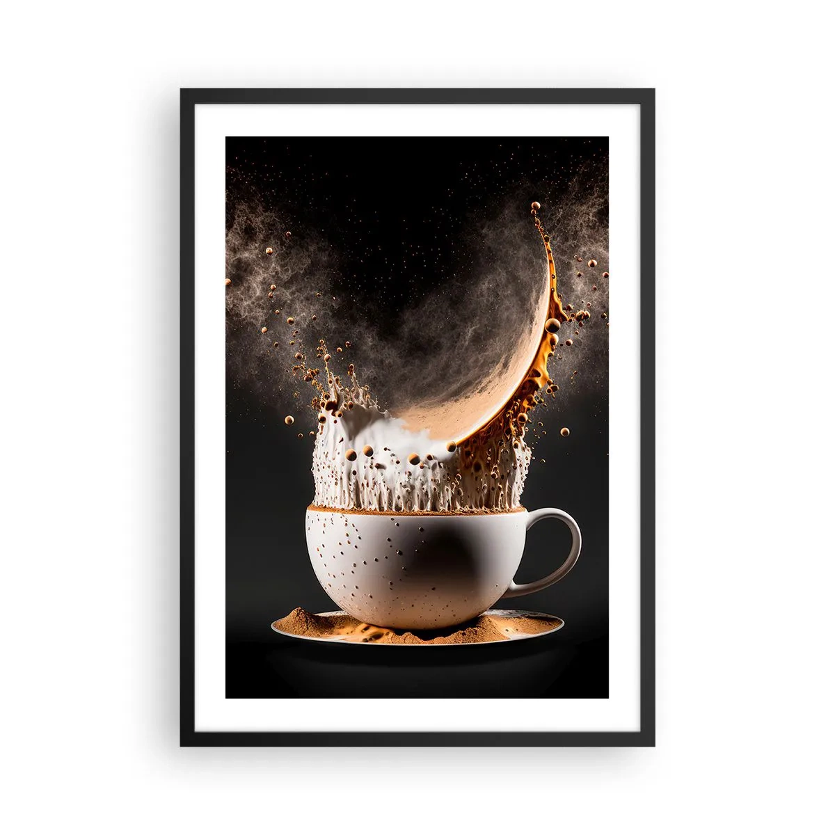 Affiche dans un cadre noir - Poster - Une explosion dynamique de café dans une tasse - 50x70cm - Une explosion de saveur - Décoration murale moderne pour le salon et la chambre ARTTOR