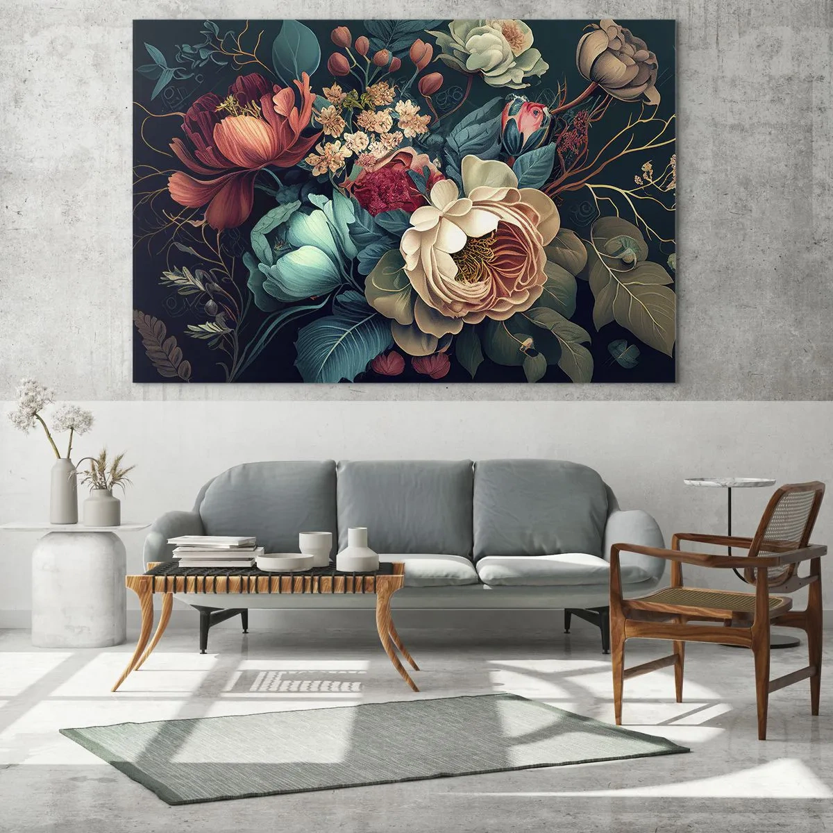 Impression sur verre - Image sur verre - Bouquet de fleurs vintage sur fond sombre - 70x50cm - le charme du 19ème siècle - Décoration murale moderne pour le salon et la chambre ARTTOR