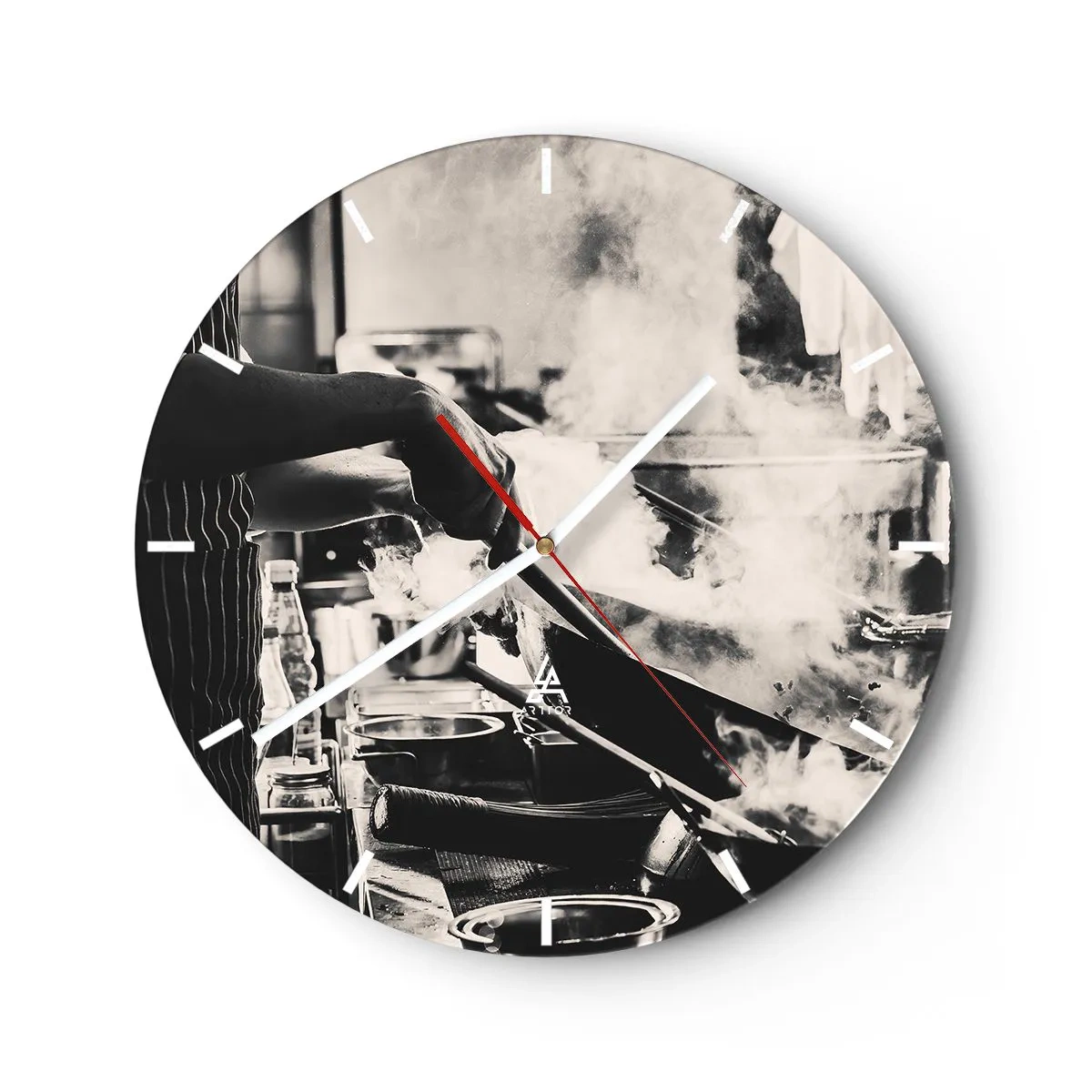 Horloge murale - Pendule murale - Un chef au travail dans la cuisine entouré de vapeur - 30x30cm - Alchimie des saveurs - Décoration murale moderne pour le salon, la cuisine et la chambre ARTTOR