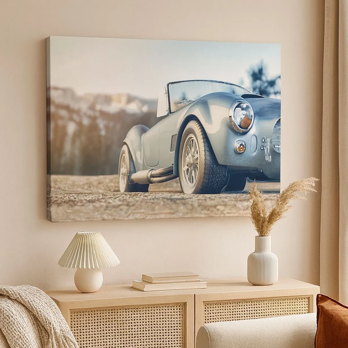 Impression sur toile - Image sur toile - Voiture décapotable classique dans un cadre pittoresque - 70x50cm - Ce qui compte c'est le style - Décoration murale moderne pour le salon et la chambre ARTTOR