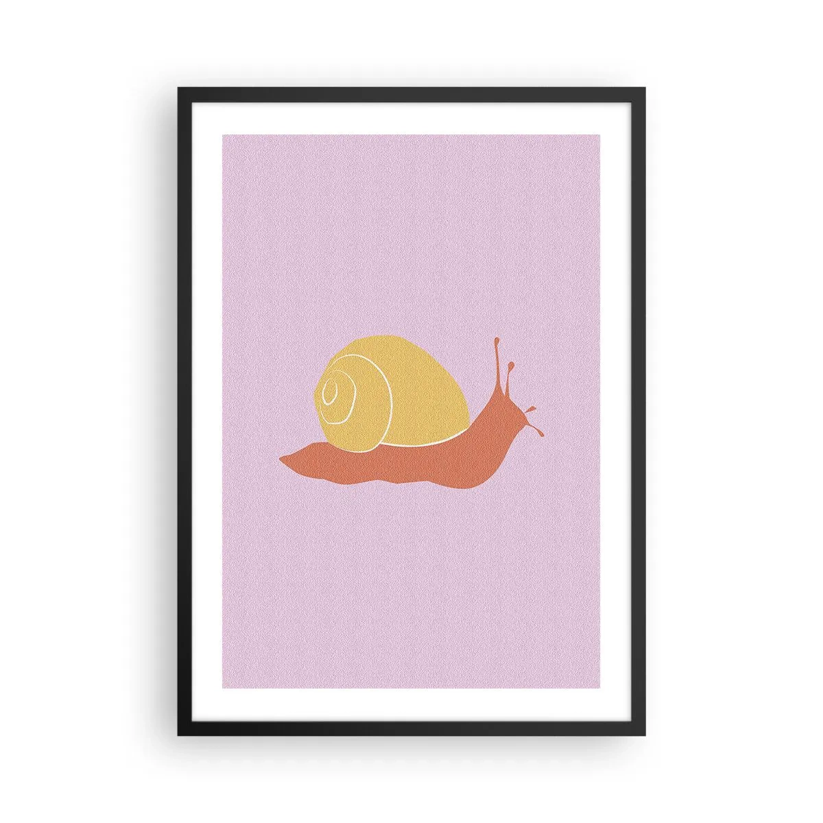 Affiche dans un cadre noir - Poster - Graphique d'escargot minimaliste sur fond pastel - 50x70cm - Il n'y a pas d'urgence - Décoration murale moderne pour le salon et la chambre ARTTOR