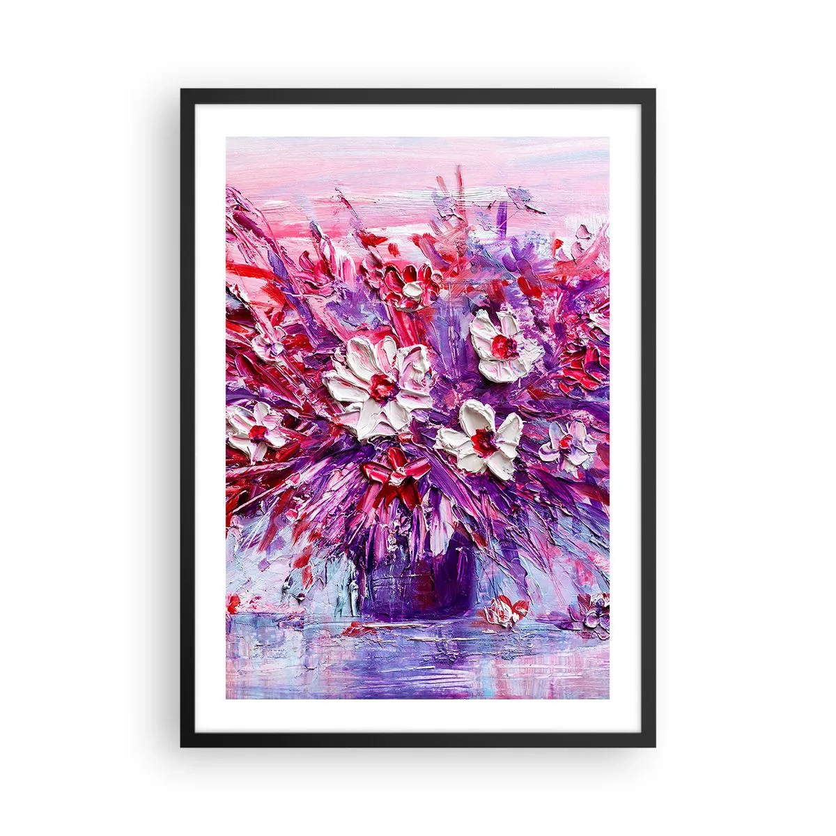 Affiche dans un cadre noir - Poster - Un bouquet de fleurs dans les tons de rose, violet et blanc - 50x70cm - Innocence et passion - Décoration murale moderne pour le salon et la chambre ARTTOR