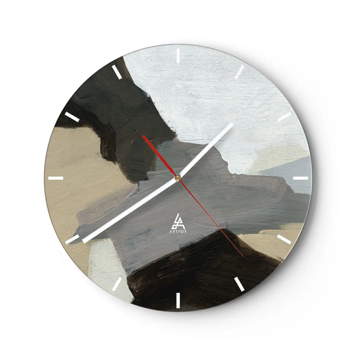 Horloge murale - Pendule murale - Composition abstraite dans les tons de gris et de beige - 30x30cm - Abstraction : le carrefour du gris - Décoration murale moderne pour le salon, la cuisine et la chambre ARTTOR