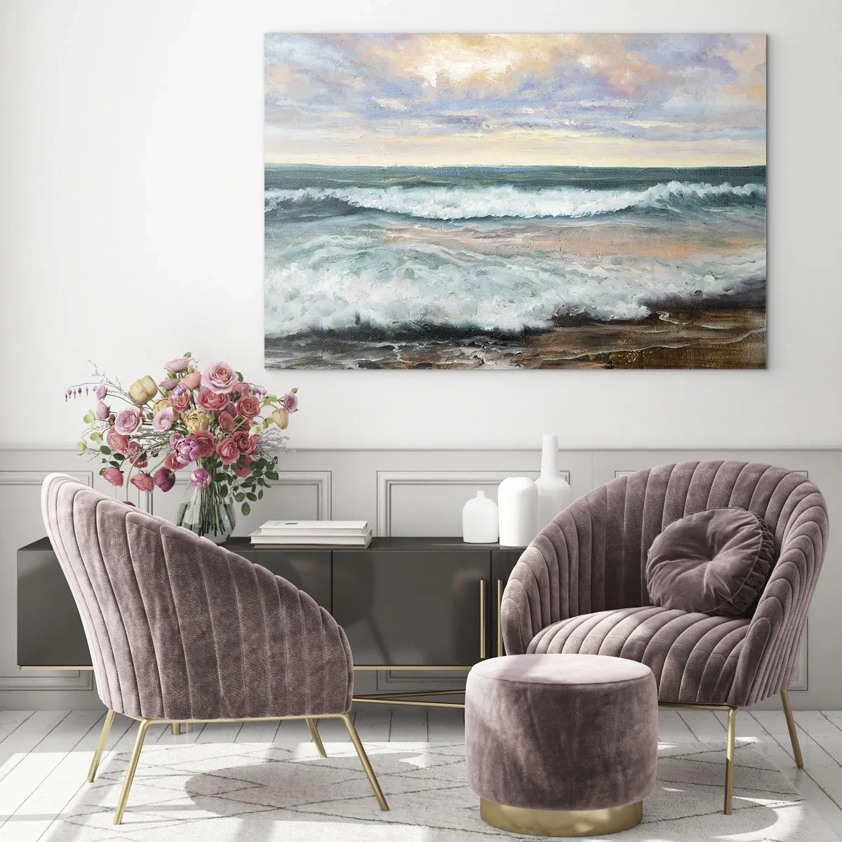 Impression sur verre - Image sur verre - Un tableau représentant des vagues s'écrasant sur le rivage - 70x50cm - Ici tu adouciras ton âme - Décoration murale moderne pour le salon et la chambre ARTTOR
