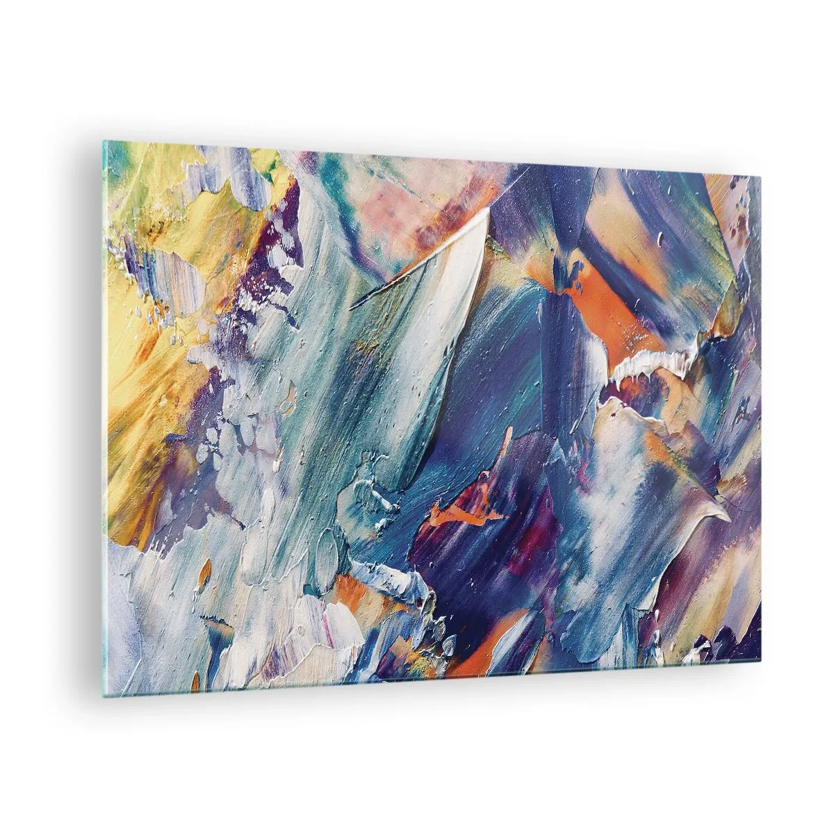Impression sur verre - Image sur verre - Abstraction dynamique avec des coups de peinture épais - 70x50cm - Confusion des couleurs - Décoration murale moderne pour le salon et la chambre ARTTOR