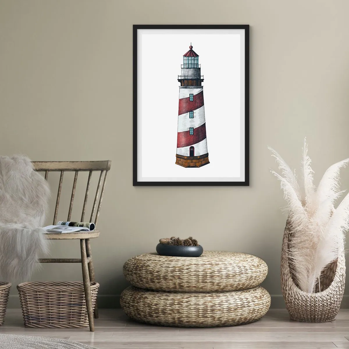 Affiche dans un cadre noir - Poster - Illustration de phare de style classique - 50x70cm - Toujours sur ses gardes - Décoration murale moderne pour le salon et la chambre ARTTOR