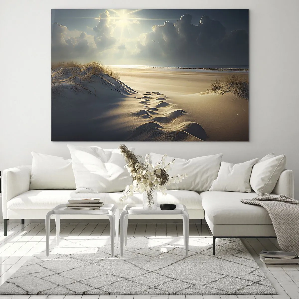 Impression sur verre - Image sur verre - Dunes dorées illuminées par les rayons du soleil - 70x50cm - Un paysage apaisant - Décoration murale moderne pour le salon et la chambre ARTTOR