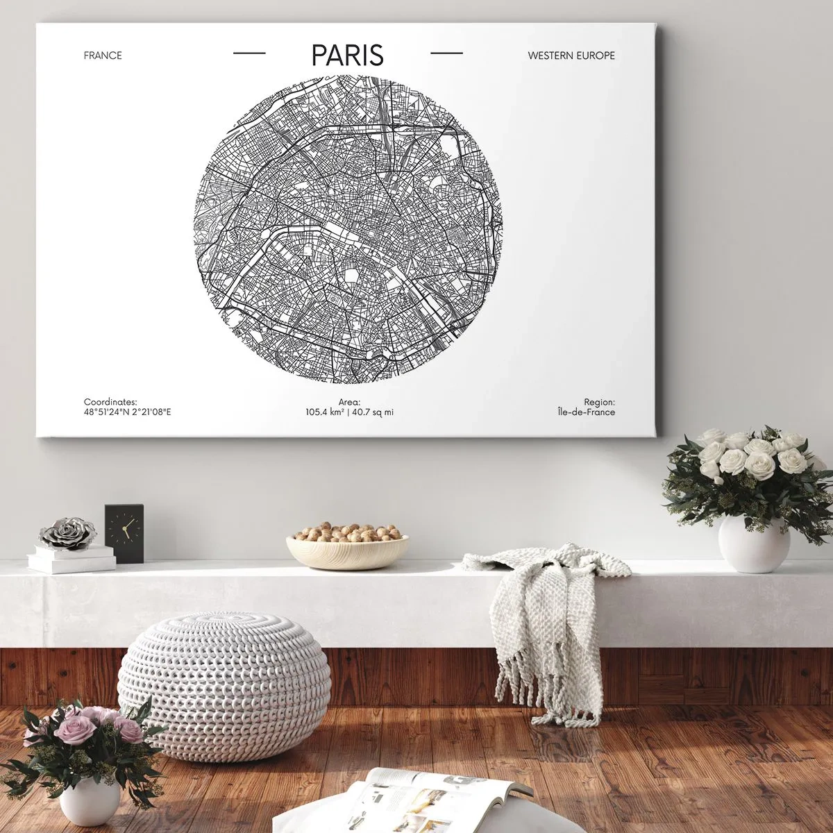 Impression sur toile - Image sur toile - Carte de Paris dans un style minimaliste - 70x50cm - Anatomie de Paris - Décoration murale moderne pour le salon et la chambre ARTTOR