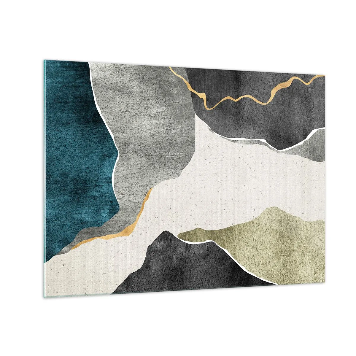 Impression sur verre - Image sur verre - Mosaïque abstraite aux formes organiques et à la ligne dorée - 70x50cm - Composition mosaïque avec un fil d'or - Décoration murale moderne pour le salon et la chambre ARTTOR