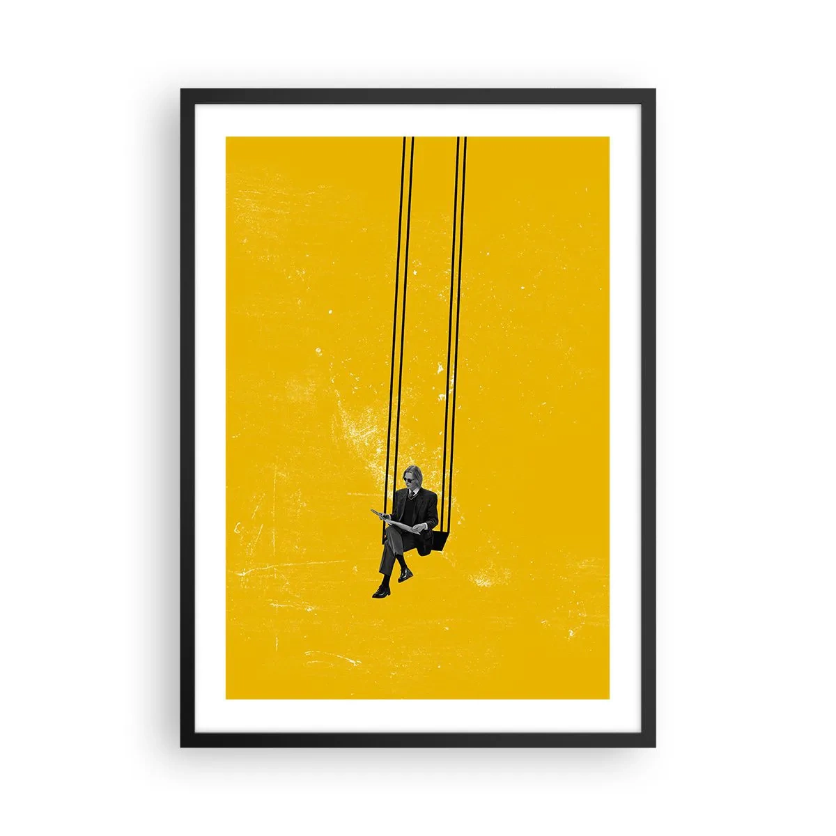 Affiche dans un cadre noir - Poster - Graphique minimaliste avec un personnage sur une balançoire - 50x70cm - Un jour comme tous les jours - Décoration murale moderne pour le salon et la chambre ARTTOR