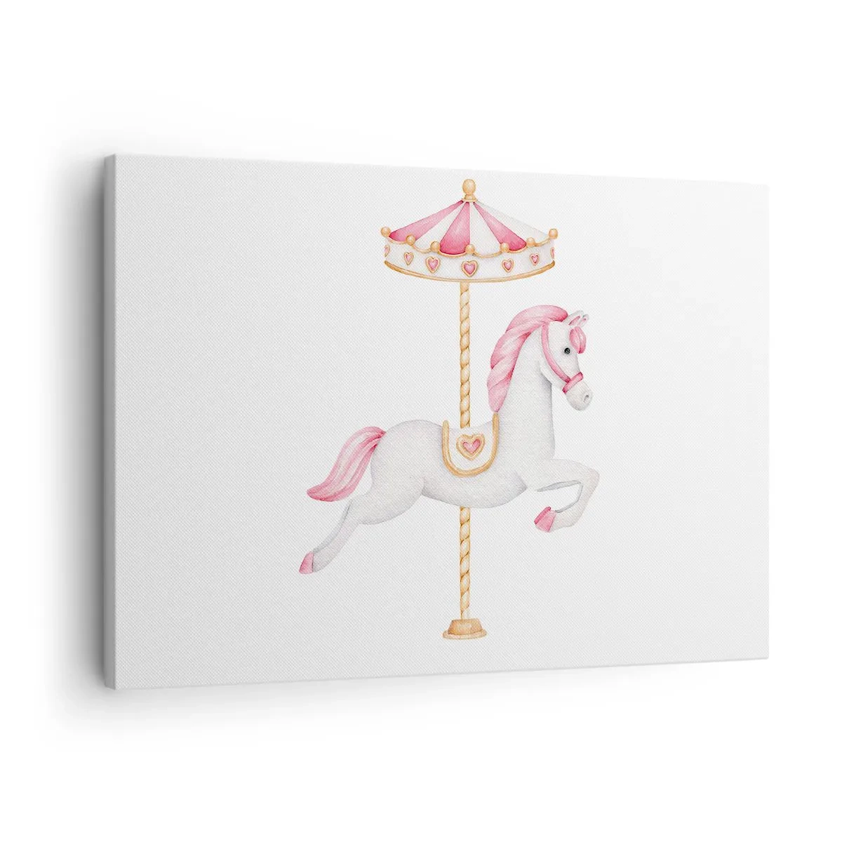 Impression sur toile - Image sur toile - Un cheval de carrousel aux tons pastel de rose - 70x50cm - Les sabots en avant - Décoration murale moderne pour le salon et la chambre ARTTOR