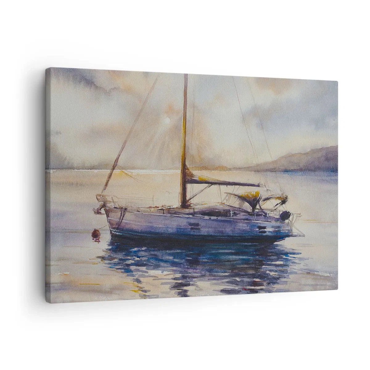 Impression sur toile - Image sur toile - Un yacht sur une mer calme au coucher du soleil - 70x50cm - Soirée sur la baie - Décoration murale moderne pour le salon et la chambre ARTTOR